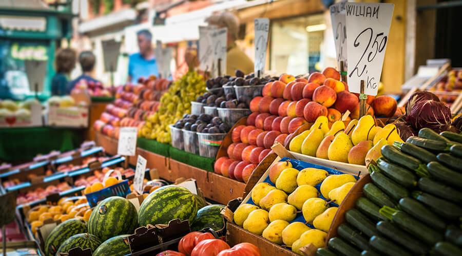  fruit and vegetables at stall in mexico