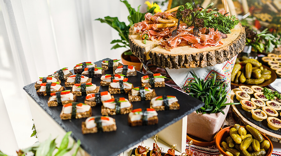 different foods on wedding table